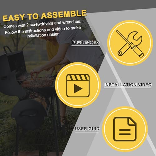 Charcoal Grill Offset Smoker（Grill + BBQ Tools）, Joyfair Large Barrel Grill with 770Sq.In. Cooking Space for 8-10 People Cooking, Heavy Gauge Steel & & Basic Accessories, Adjustable charcoal tray