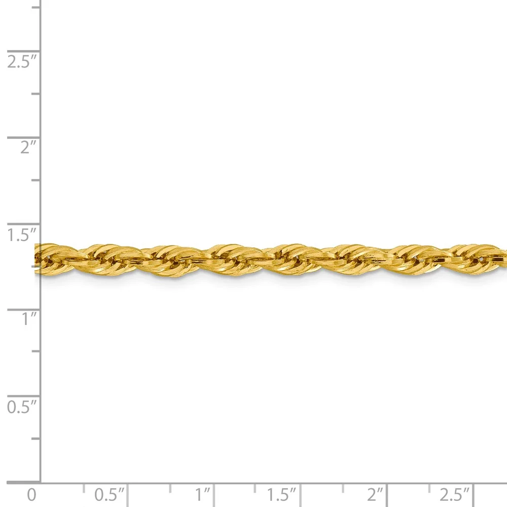 Real 14kt Yellow Gold 4.75mm Semi-Solid Rope Chain; 24 inch; Lobster Clasp; for Adults and Teens; for Women and Men