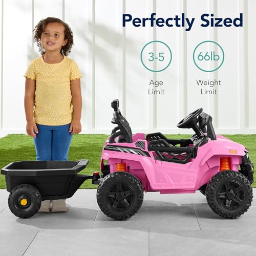 Best Choice Products Kids 12V Electric Ride On UTV Car and Trailer w/Parent Control, LED Lights, 2 Speeds, Bluetooth - Black