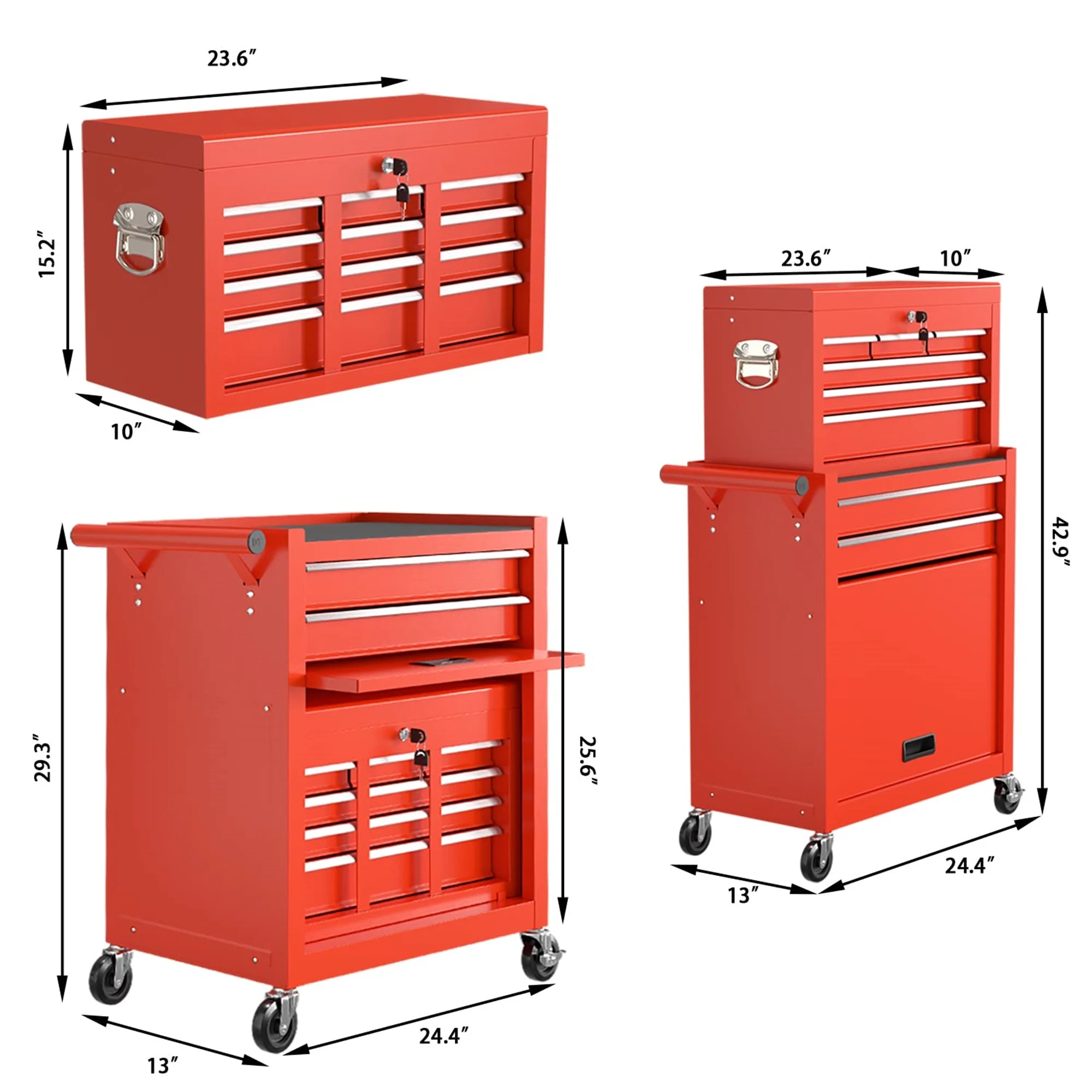 Aukfa Tool Chest, 2 in 1 Steel Rolling Tool Box & Cabinet On Wheels for Garage, 8-Drawer, Blue