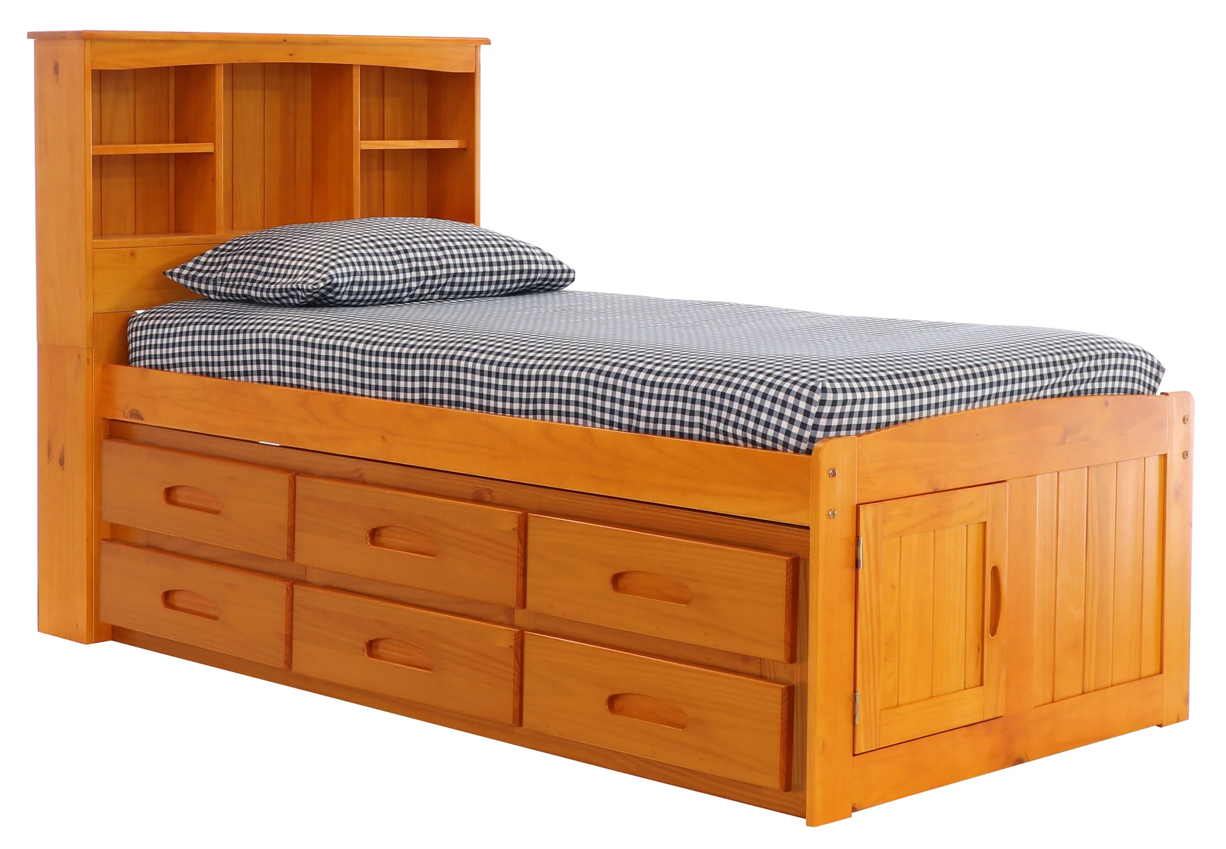 Discovery World Furniture Twin Bookcase Bed with 12 Drawers in Honey