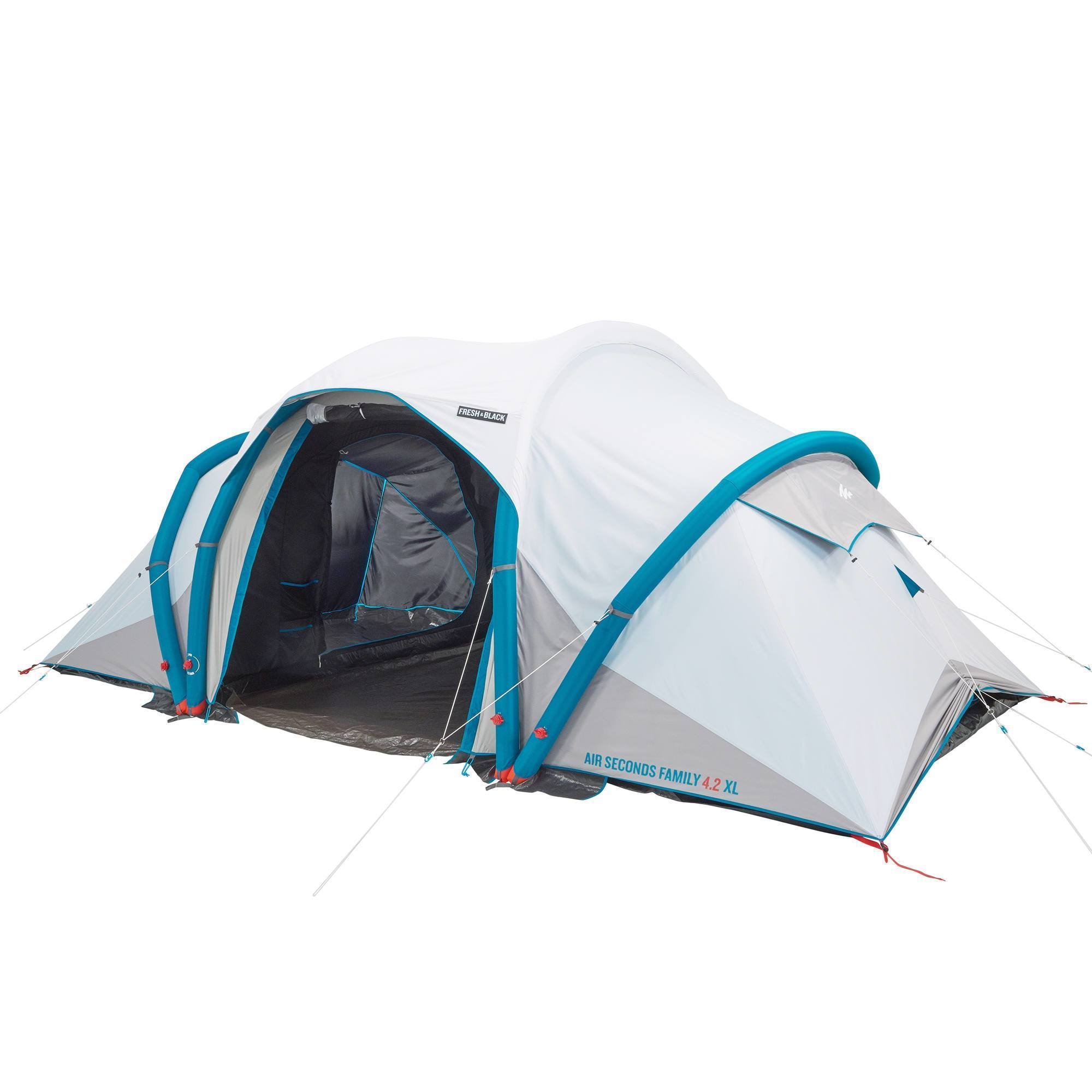 Quechua Air Seconds Fresh u0026 4.2 Inflatable Camping Tent, 4 Person in Black