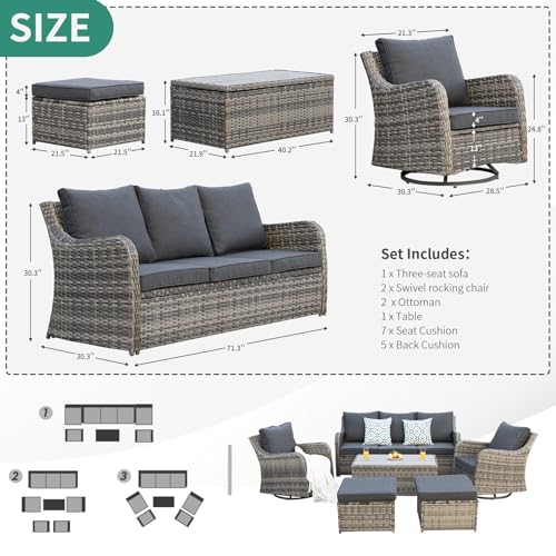 14 Pieces Large Patio Furniture Set, Modular Large Outdoor Sectional, Wicker Patio Sectional Sofa, Brown Rattan Conversation Set with Coffee Table & Adjustable Corner Sofa for Balcony