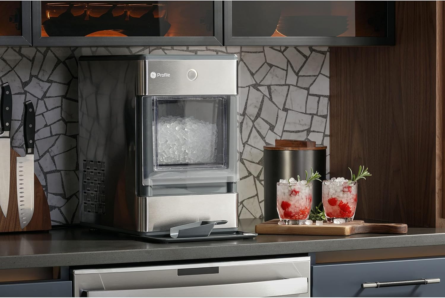 GE Profile Opal | Countertop Nugget Ice Maker | Portable Ice Machine Makes up to 24 lbs. of Ice Per Day | Stainless Steel Finish