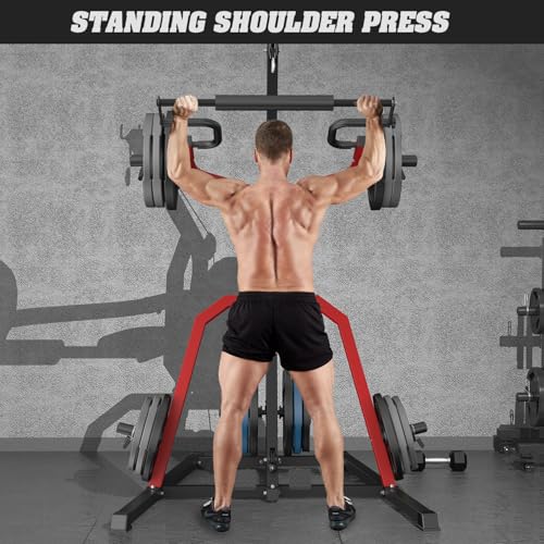 DONOW Leverage Gym Power Rack Squat Rack Lever Gym with LAT Low Row System Home Gym System Workout Station 2:1 Ratio (Without Weight Plates)
