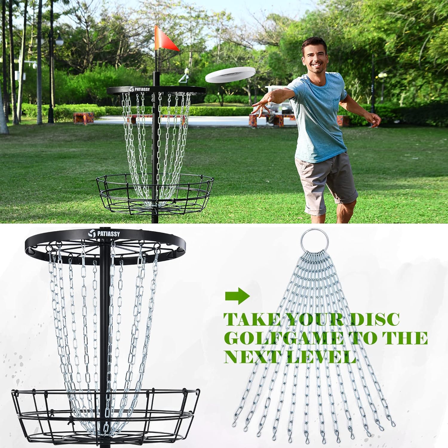 Portable Disc Golf Basket with 24/12 Chains for Two Difficulty Levels of Practice Golf Target for Disc Golf Night Practice