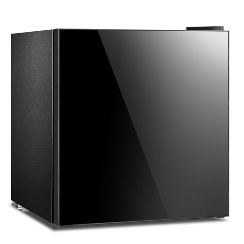Kismile Mini Fridge with Freezer, 1.6Cu.ft Compact Refrigerators with Removable Shelves, Adjustable Thermostat, Reversible Single Door Small Fridge for Apartment, Home, Office
