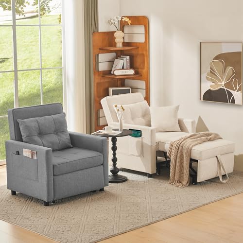 Sofa Bed Chair, 3 in 1 Convertible Sleeper Chair Bed for Adults, Pull Out Chair Sleeper, Adjustable Reading Chair with 2 Pillows and Backrest, Multi-Functional Couch Bed for Small Space