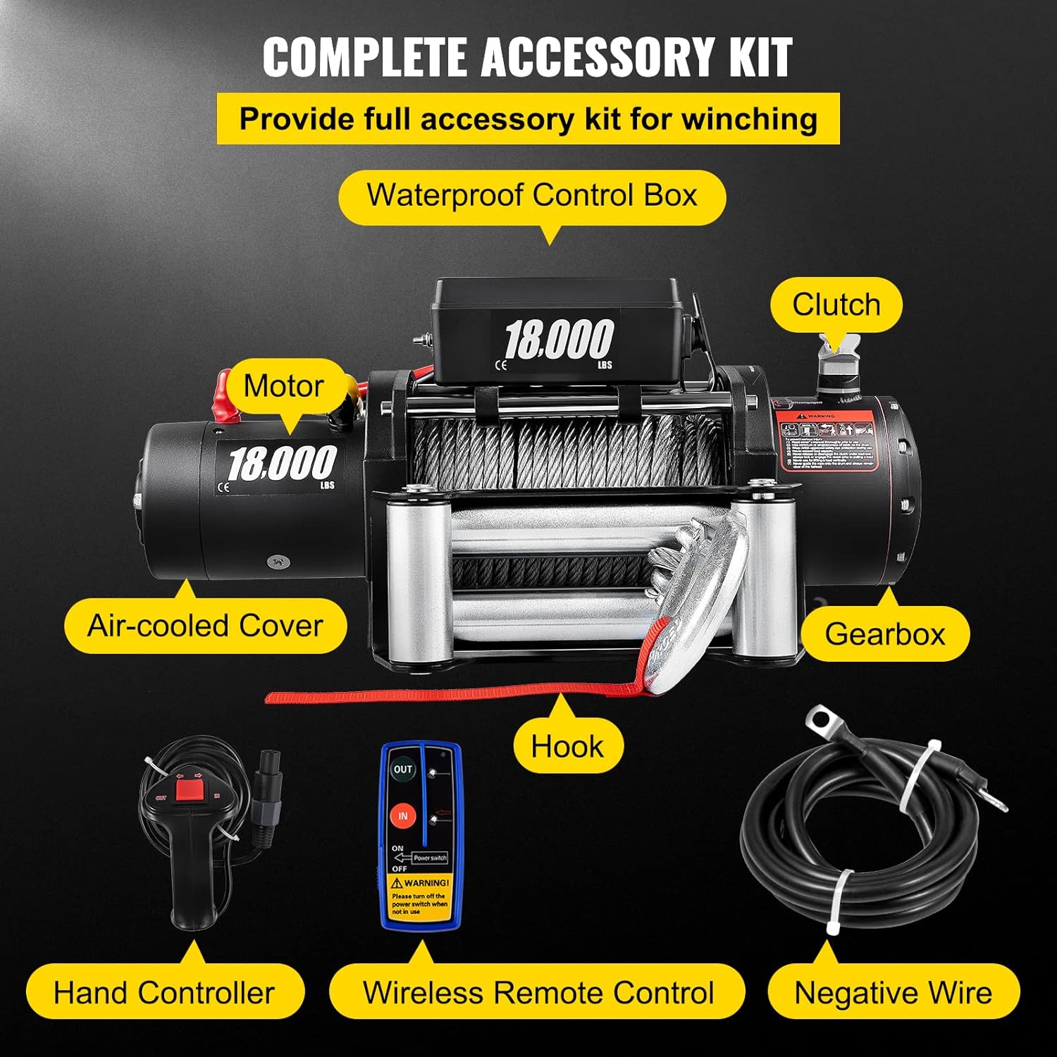 VEVOR Truck Winch 18000lbs Electric Winch 75ft/22.8m Cable Steel 12V Power Winch Jeep Winch with Wireless Remote Control and Powerful Motor for UTV ATV & Jeep Truck Wrangler in Car Lift