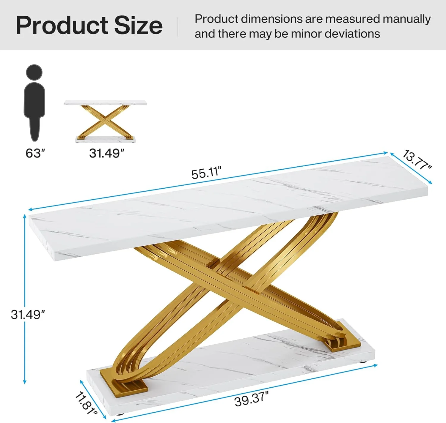 Tribesigns 55" Long Sofa Table, Modern Faux Marble Console Table Behind Sofa Couch for Entryway, Living Room, White & Gold