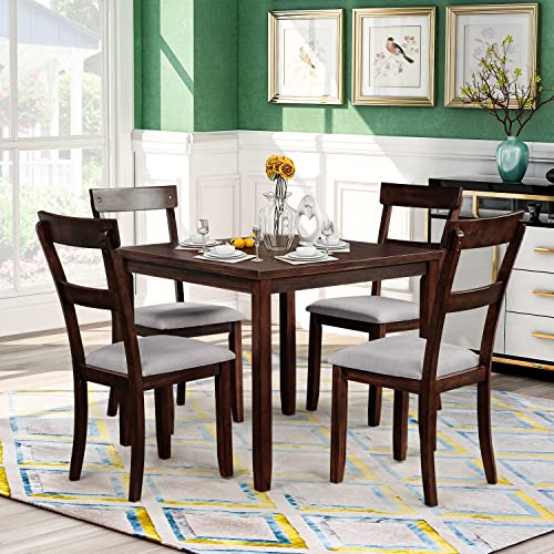 6 Piece Farmhouse Rectangular 72" Wood Dining Table Set, 4 Upholstered Chairs with Bench, Easy to Assemble, for Living, Guest Room, Home Bar and Kitchen, Espresso 11