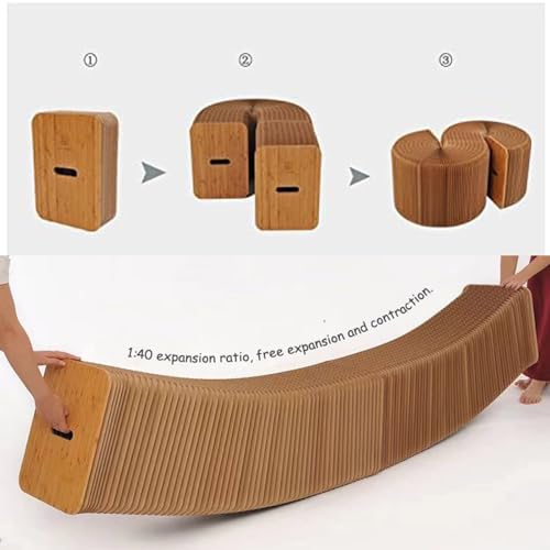 Accordion Folding Kraft Paper Stoo,Telescopic Sofa Chair for Easy Storage and Carrying,Relaxing Foot Stool Retro Kraft Paper Seat with Cushion for school,Kitchen,Living & Dining Room