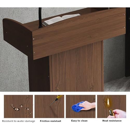 Lectern Podium Stand, Floor Standing Podiums Reception Desk with Drawer Wooden Speaking Podium for School/Restaurants/Classroom Hotel Meeting Rooms (Brown)