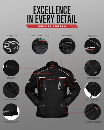 JAG Touring Motorcycle Jacket for Men, Dual Sports Water Resistant Adventure Riding Jacket with Cordura Fabric & CE Armor