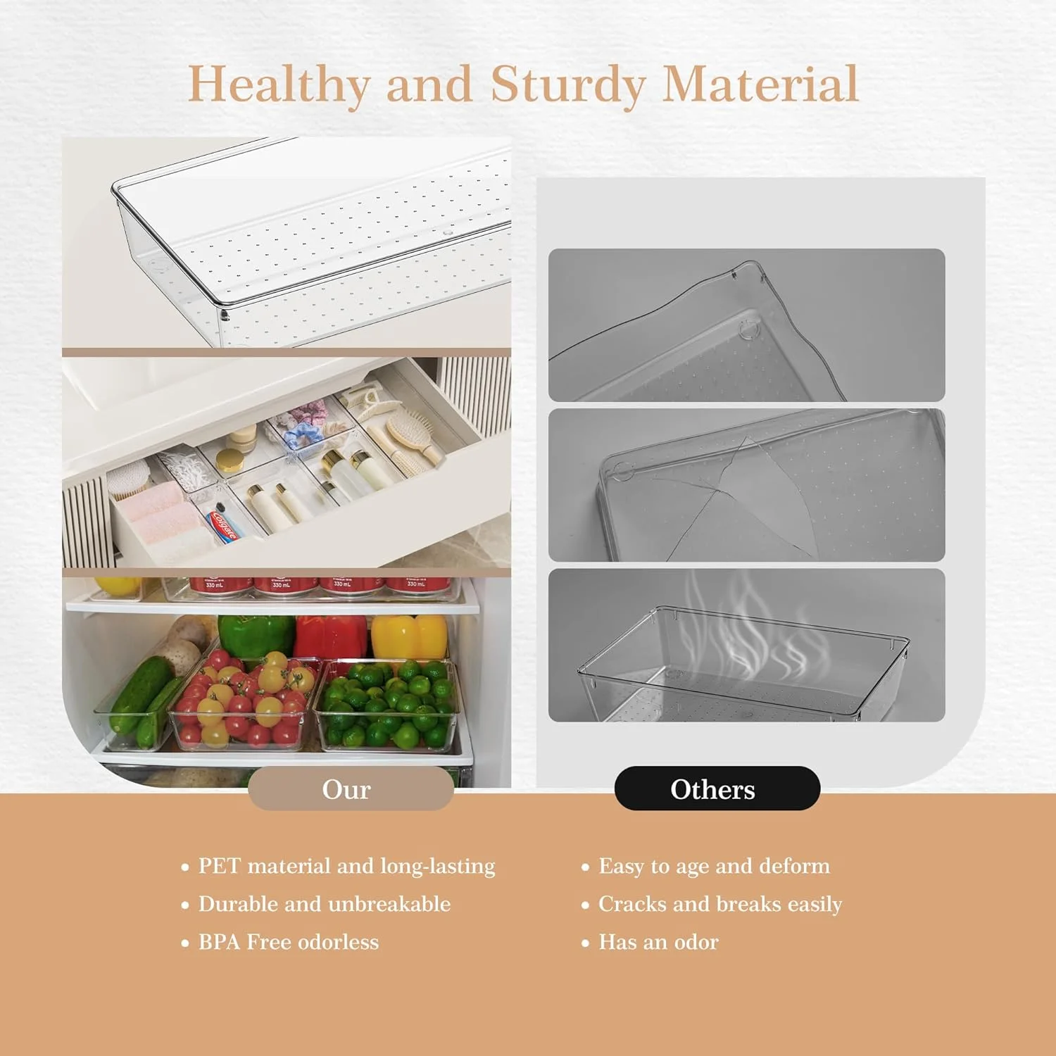 Drawer Organizer, 12 Pack Clear Plastic Kitchen Drawer Organizers Set, 4-Size Versatile Bathroom and Vanity Organizer Trays, Storage Bins for Makeup, Bathroom, Jewelries and Office
