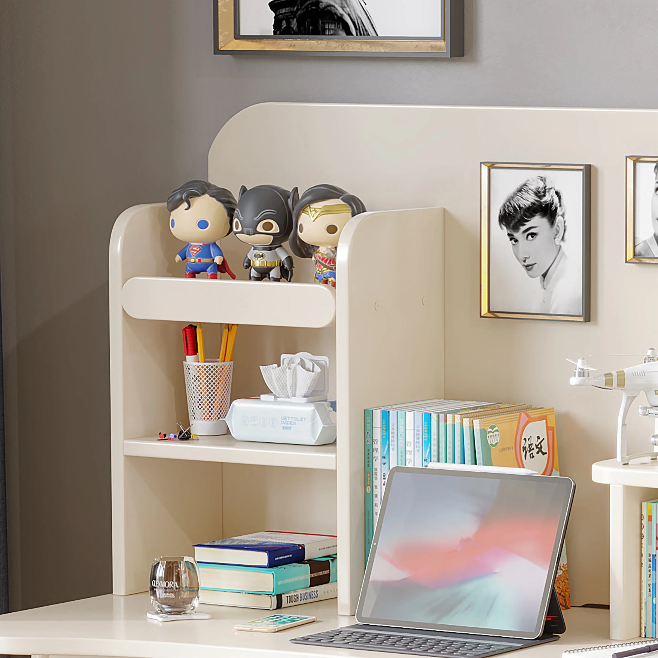 BALANBO Kids Desk Kids Table Wooden Children’s Study Desk with Bookshelf and Two Drawers Desk for 3 Years Old and Above Student's Study Computer Workstation & Writing Table for Home School Use(White