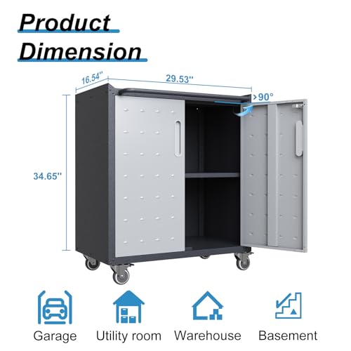 Garage Storage Cabinet Wall Cabinet with 2 Doors,Lockable Tool Cabinets Wall Mounted with Adjustale Shelves,Heavy Duty Steel Hanging Cabinets for Warehouse Kitchen Laundry,Assembly Required