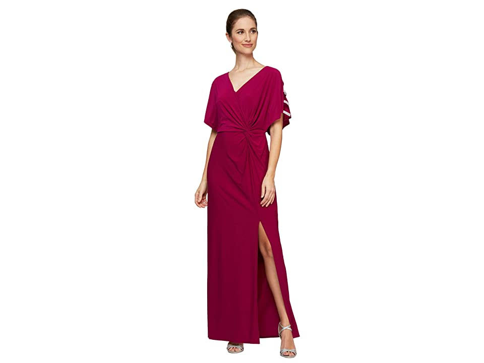 Alex Evenings Embellished Sleeve Knot Front Gown - Pink - 6