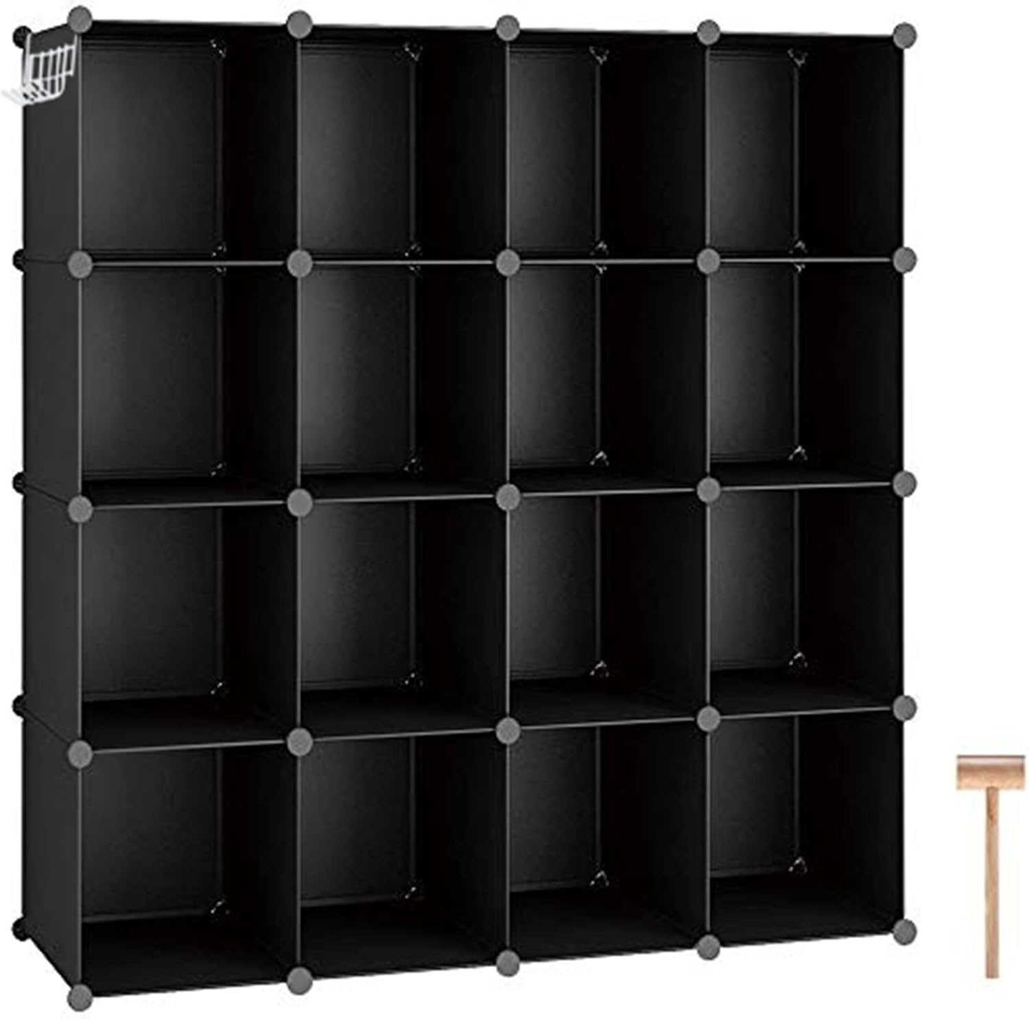 C&AHOME Cube Storage Organizer, 16-Cube Shelves Units, Closet Cabinet, DIY Plastic Modular Book Shelf, Ideal for Bedroom, Living Room, Office, 48.4" L &times; 12.4" W &times; 48.4" H Black