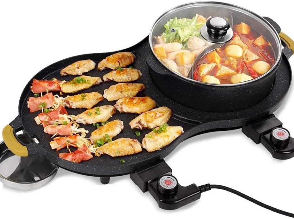 Barbecue Grill All-in-one Cookware Pan Electric BBQ,Multi-Function Grill Cookers Non-Stick Hot Pot Appliance, Korean Style Electric Grill Griddle Home Electricity Oven Electric Grill Barbecue 110-240