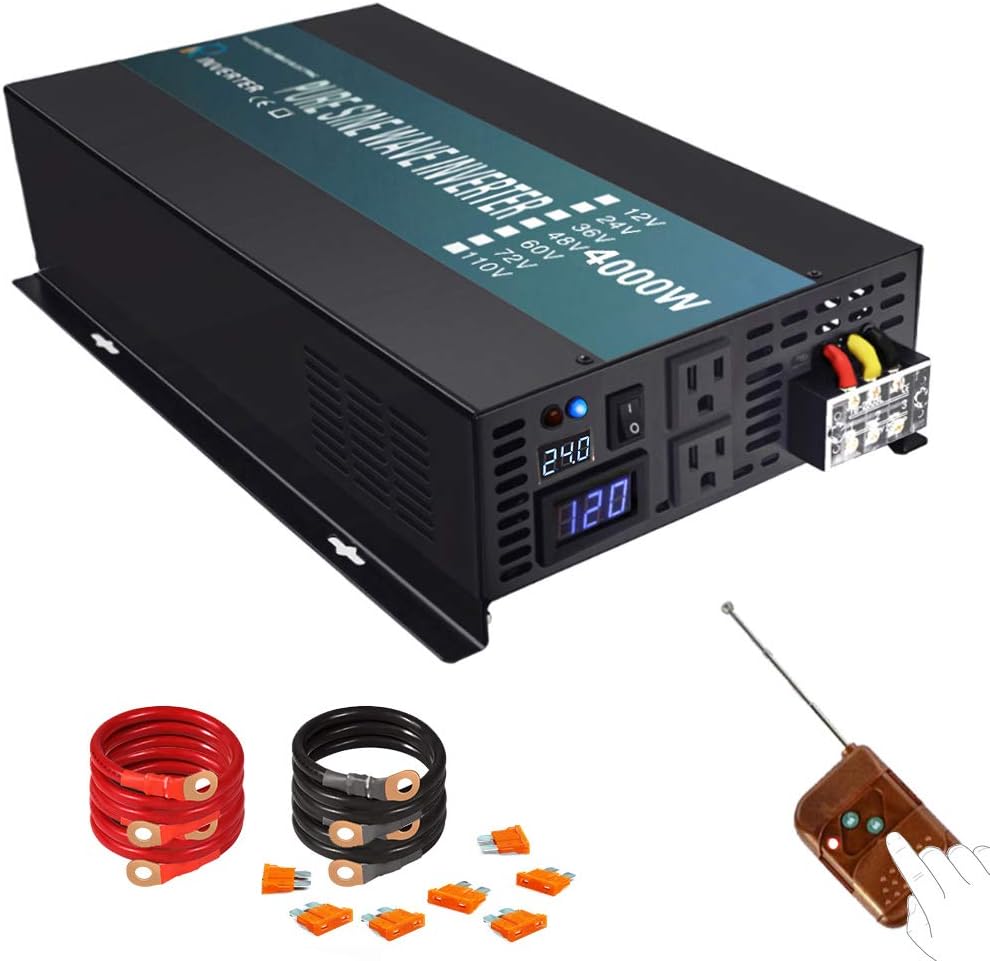 Reliable Pure Sine Wave Power Inverter 1500Watt 24V DC to 110V 120V with Remote Control Dual AC Outlets for CPAP RV Car Off Grid System