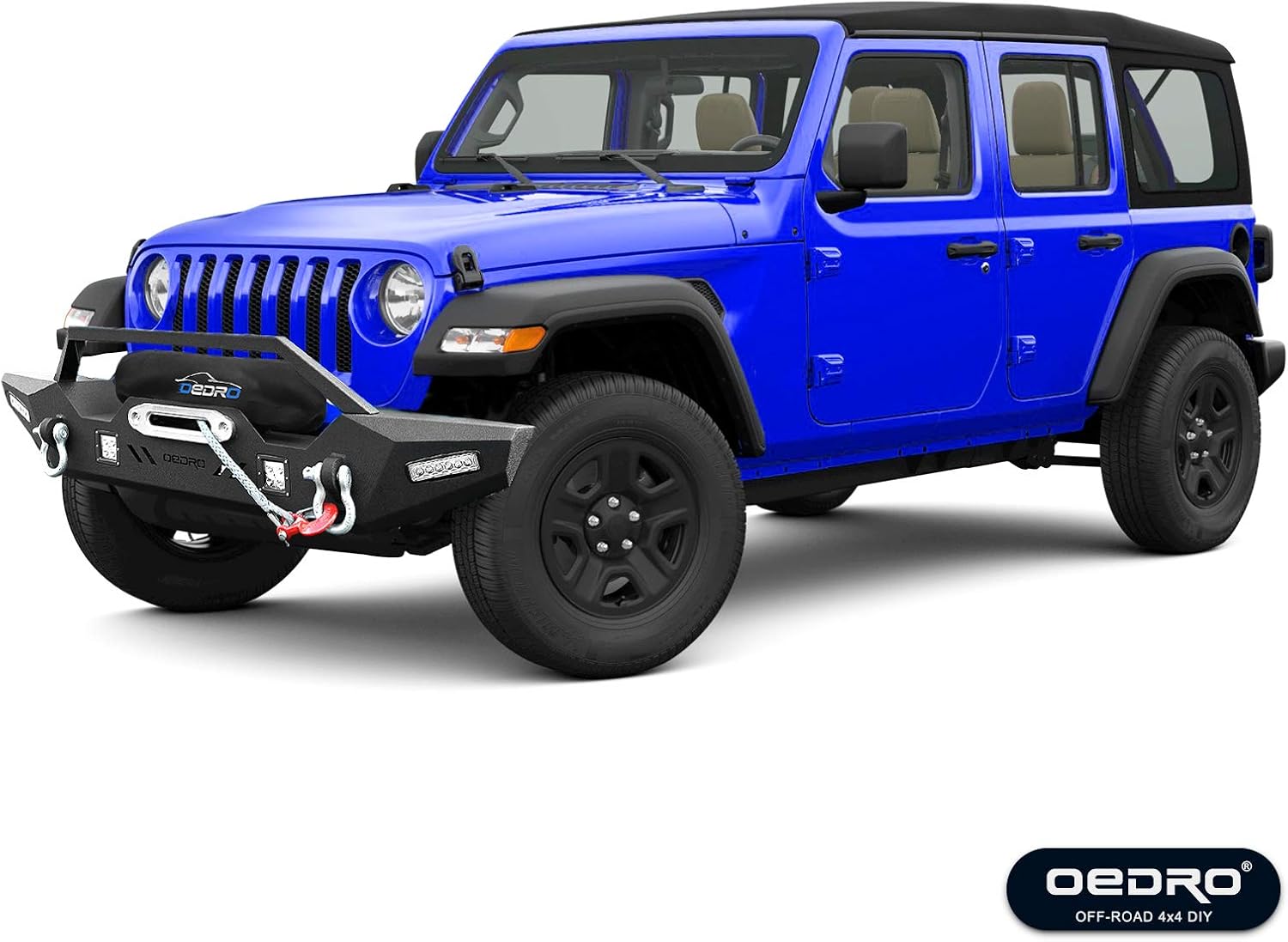 OEDRO Front Bumper Compatible with 2018-2024 Jeep Wrangler JL & Unlimited, 20-24 Gladiator, Rock Crawler Bumper with Winch Plate Mounting & 4 x LED Lights & 2 x D-Rings
