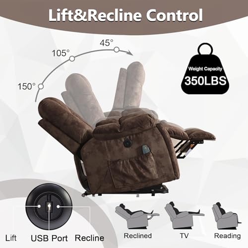 CANMOV Large Power Lift Recliner Chair with Massage, Heat, and USB for Elderly, Overstuffed Wide Recliners, Heavy Duty and Safety Motion Reclining Mechanism, Gray