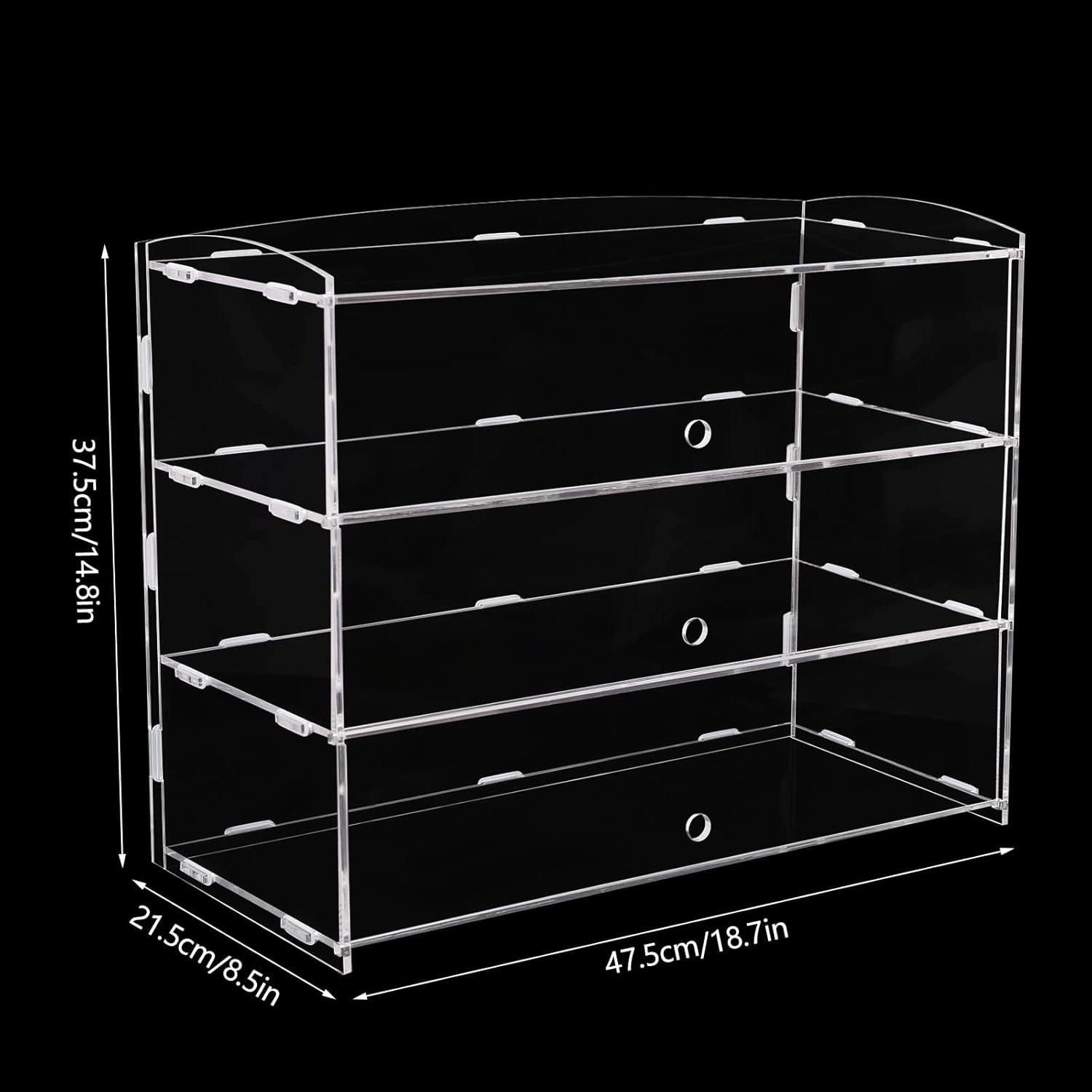 3-Tier Tray Acrylic Clear Display Case, Pastry Display Case, Countertop Bakery Display Case with 3 Flexible Doors, Acrylic Display Donut Cookie Shelf Case