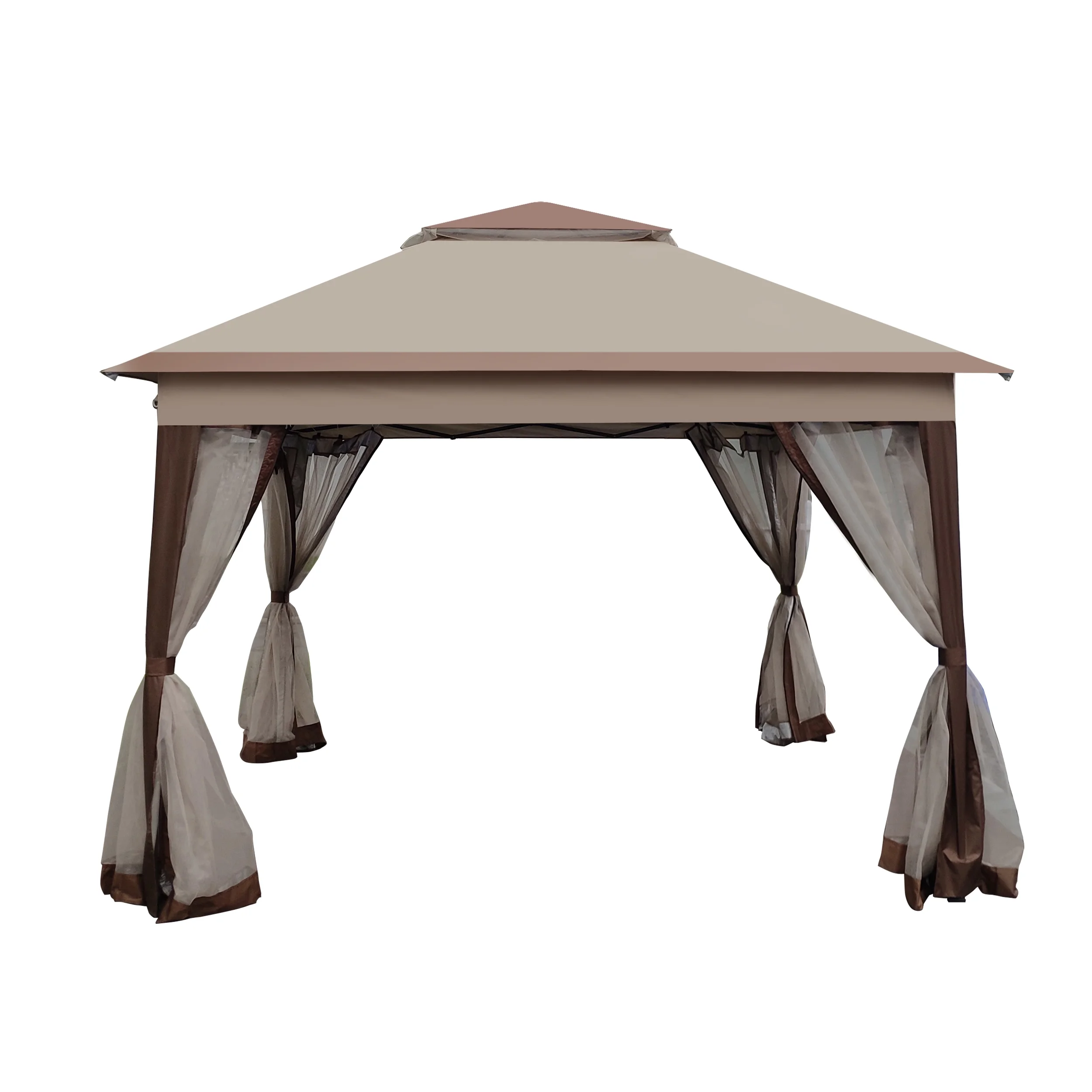 CoSoTower Outdoor 11X 11FT Pop Up Gazebo Canopy with Removable Zipper Netting, 2-Tier SoFT Top Event Tent, Suitable for Patio Backyard Garden Camping Area with 4 Sandbags, Coffee