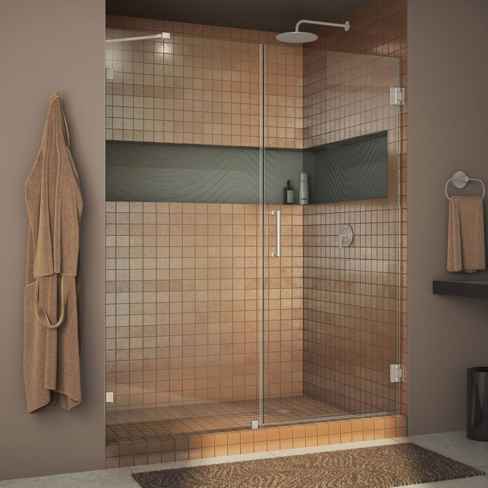 DreamLine Unidoor Lux 72-in H x 60-in W Frameless Hinged Brushed Nickel Shower Door (Clear Glass) | SHDR-23607210-04