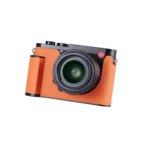 Camera Half Case for Leica Q3,SIUTATDSH Vintage Metal Genuine Leather Camera Protective Cases Stylish Portable Shockproof (BlackC)