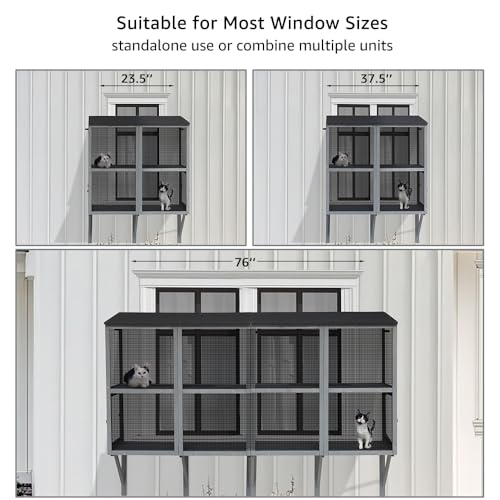 beeNbkks Bug Proof Cat Catio, Window Box Enclosure for Indoor Cats, Wooden Cat Window Perch House, Expandable for Multi Cats, Secure Comfortable Outdoor Haven for Cats, Keep Bugs Insects Out