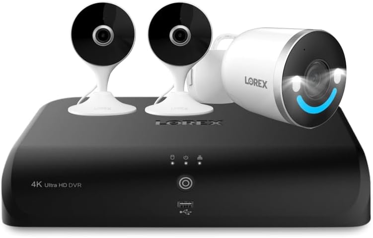 Lorex Fusion 4K 12-Channel (8 Wired and 4 Wi-Fi) 2TB DVR with Two 2K Indoor Cameras and 4K WiFi 6 Indoor/Outdoor Camera