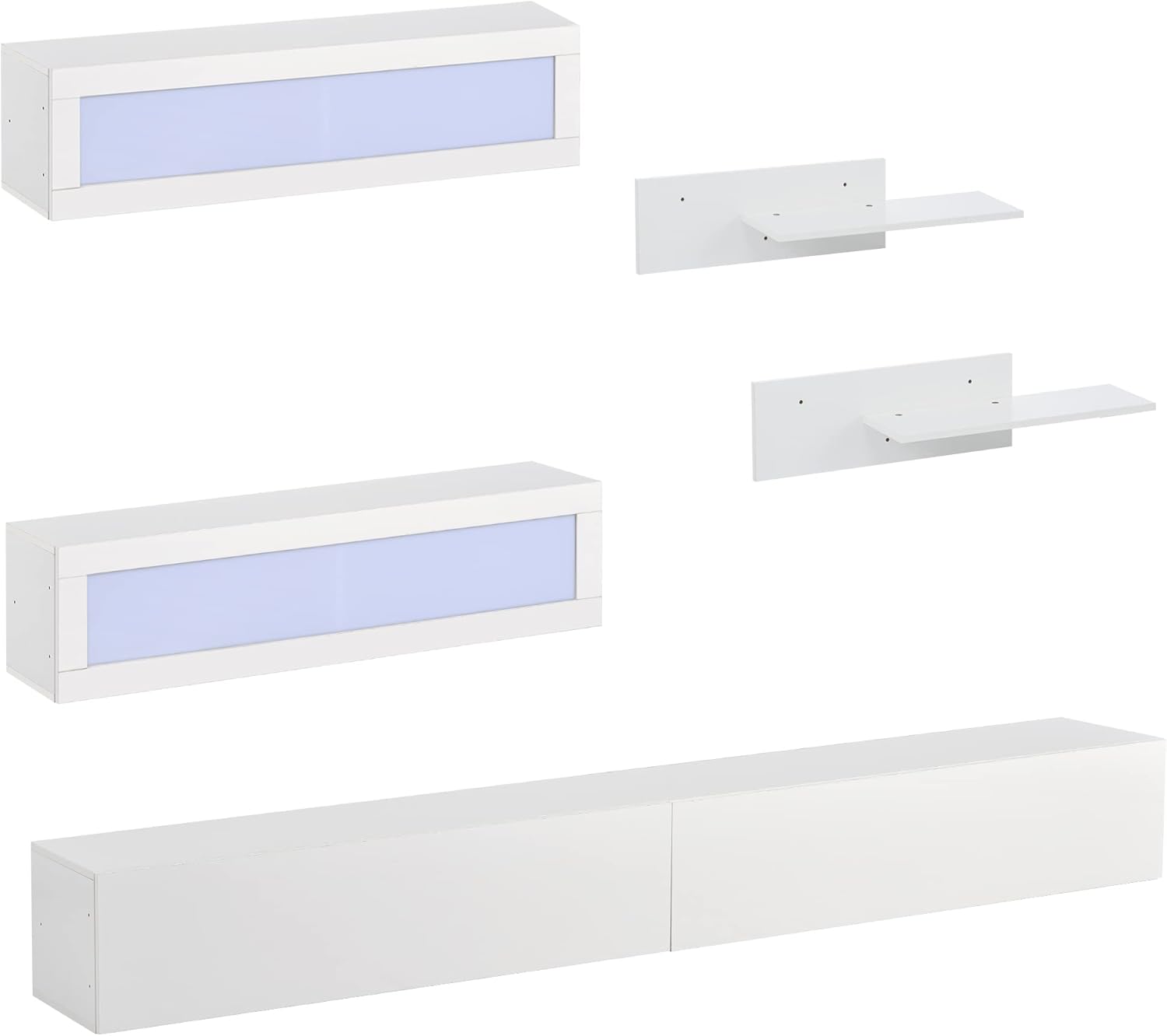 Wall Mount Floating Entertainment Center with 4 Storage Cabinets and 2 Shelves, Modern High Gloss TV Stand for Televisions up to 95+ Inch, Gaming Media Console w/LED Lights for Living Room