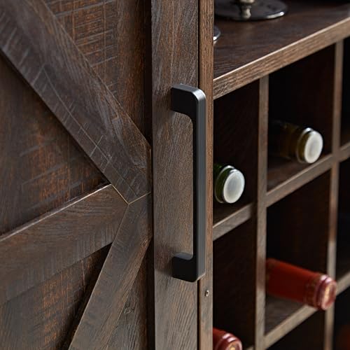 Dolonm Farmhouse Coffee Bar Cabinet Bar Cabinet with Wine Rack Barn Door Buffet Sideboard Cabinet with Drawer, Adjustable Storage Shelves, Living Room, Dining Room Gray Wash