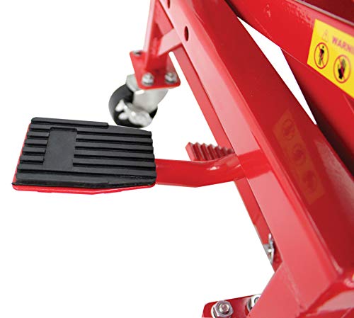 Extreme Max 5001.5083 Ultra-Stabile Hydraulic Motorcycle Lift Table with Foot Pad Lift Function - Raises Bikes from 13.25" to 34", 300 lbs. Weight Capacity, Red
