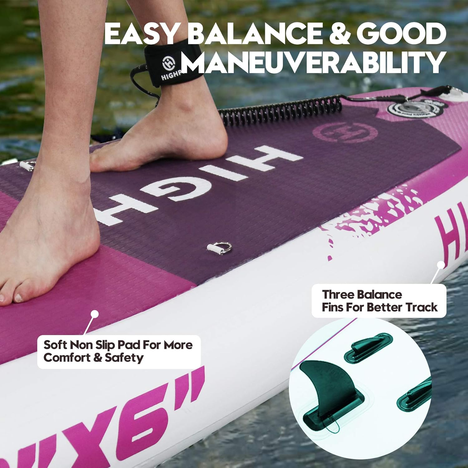 Highpi Inflatable Stand Up Paddle Board with Premium SUP Accessories, Backpack, Wide Stance, Surf Control, Non-Slip Deck, Leash, Paddle and Pump, Standing Boat for Youth and Adult