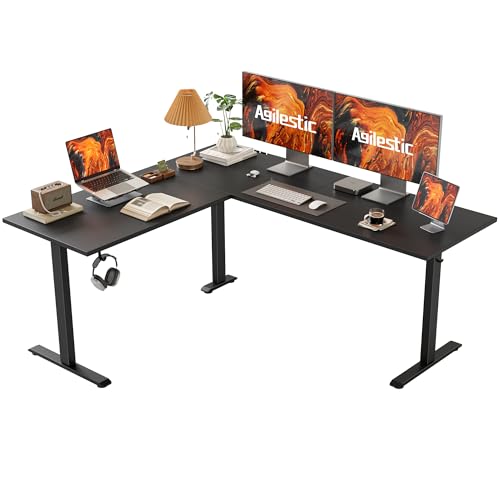 Agilestic L Shaped Electric Standing Desk with 2 Drawers, 63 Inch Ergonomic Adjustable Height Desk with Storage, Corner Desk Sit Stand up Computer Table for Work Office Home, Rustic Brown