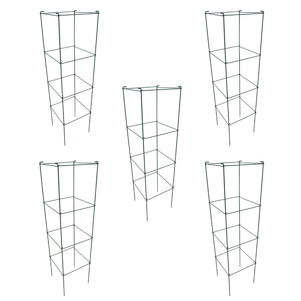 MTB Green Square Folding Tomato Cage Plant Support Tower 12 inch by 46 inch, Pack of 5 Sets
