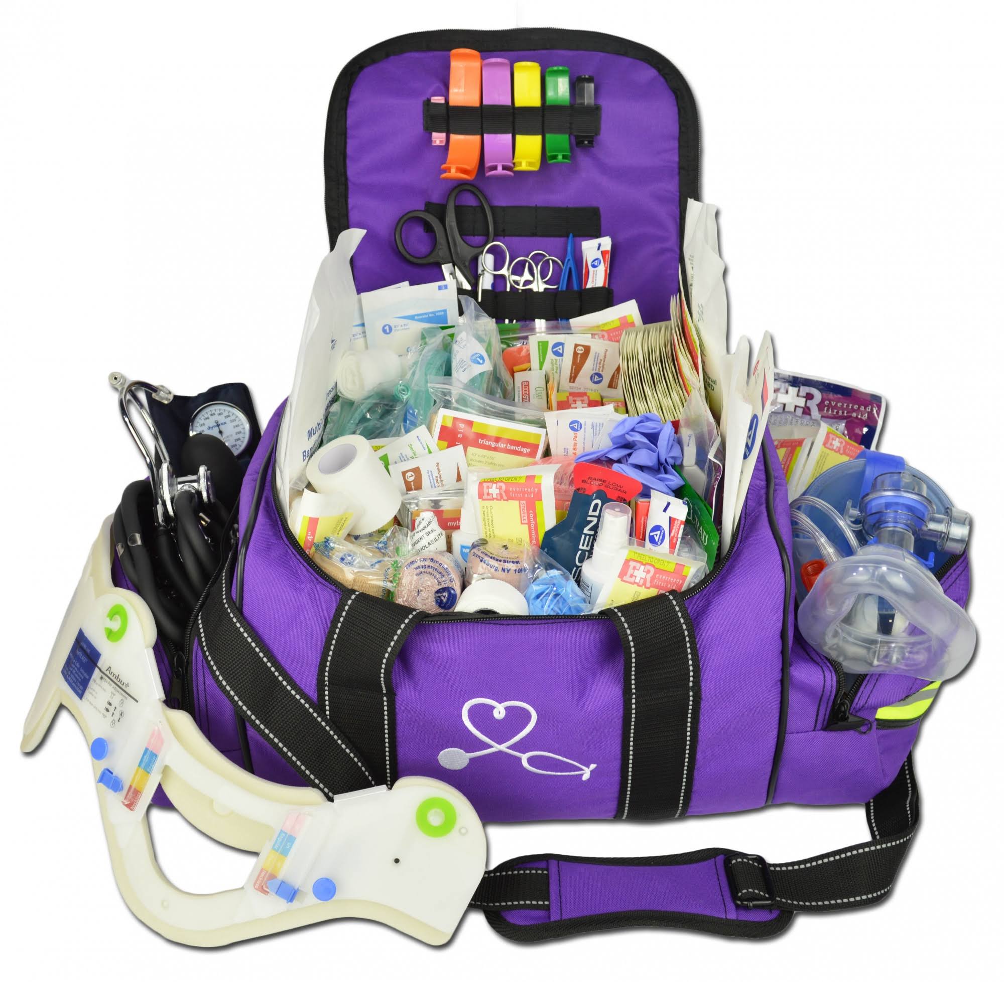 Lightning x Deluxe stocked Large EMT First Aid Trauma Bag w/ Emergency Medical Supplies Fill Kit C, Men&s, Purple