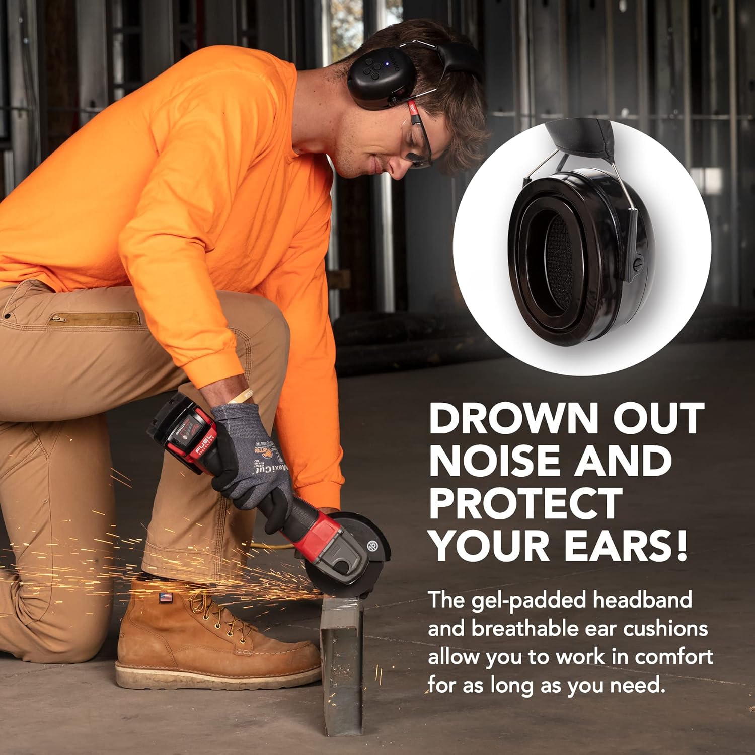 Bluetooth Hearing Protection Headphones - Noise Reduction Safety Earmuffs with Adjustable Headband - Safety Noise Cancelling Ear Muffs for Noise Reduction - Bluetooth 5.0