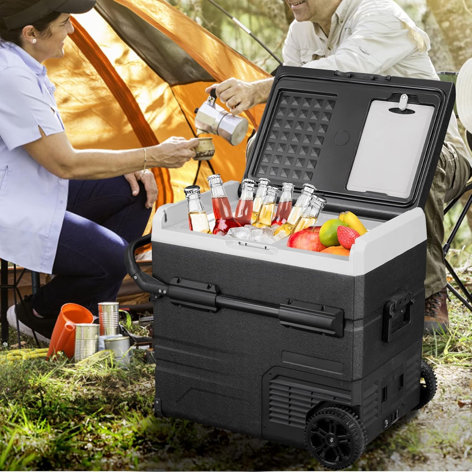 VEVOR 12 Volt Refrigerator 48Qt, Dual Zone Car Fridge Freezer w/App Control & Wheels 12/24V DC & 110-240V AC Electric Compressor Cooler for Truck Vehicle RV Boat Outdoor & Home Use, -4℉-68℉ Black
