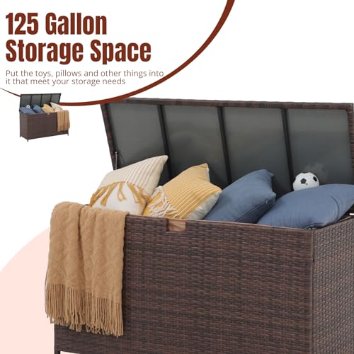 Yangming 120 Gallon Large Deck Box, Outdoor Storage Box Waterproof Wicker Patio Bin for Toy Pool Garden Cushion