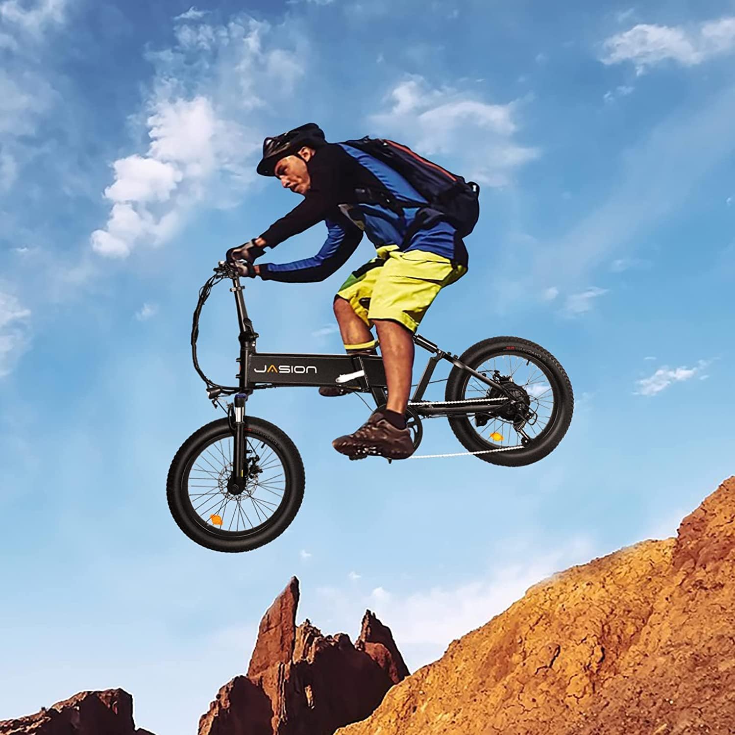 Jasion EB7 Electric Bike for Adults, 500W Motor 26MPH Max Speed, 48V 10AH Removable Battery, 20" Fat Tire Foldable Electric Bike with Dual Shock Absorber, and Shimano 7-Speed Electric Bicycles
