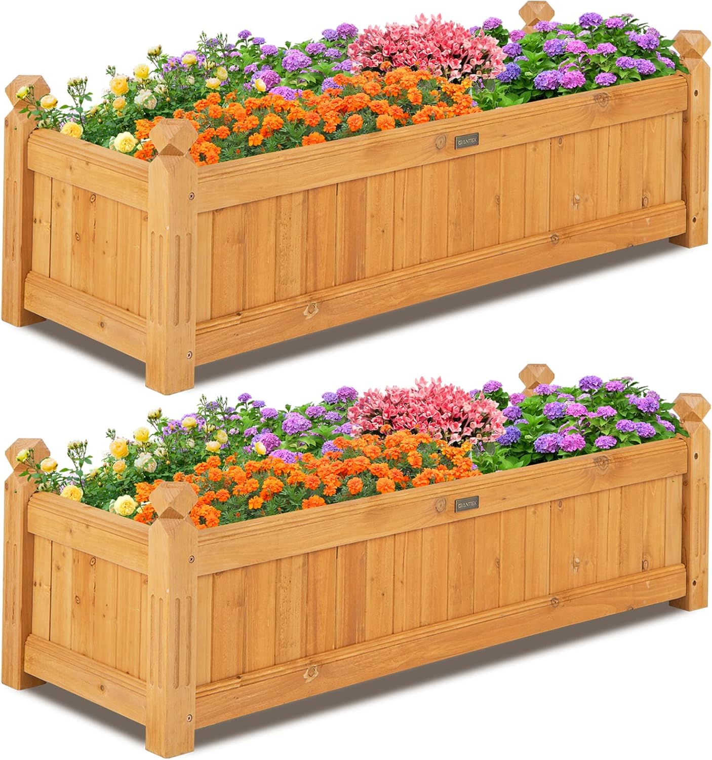 Giantex 2 Pcs Raised Garden Bed, Wooden Planter w/Drainage Holes, Rectangular Plant Box for Vegetables Flowers Herbs Fruit Growing, Raised Container for Garden Patio Balcony, Easy Assembly