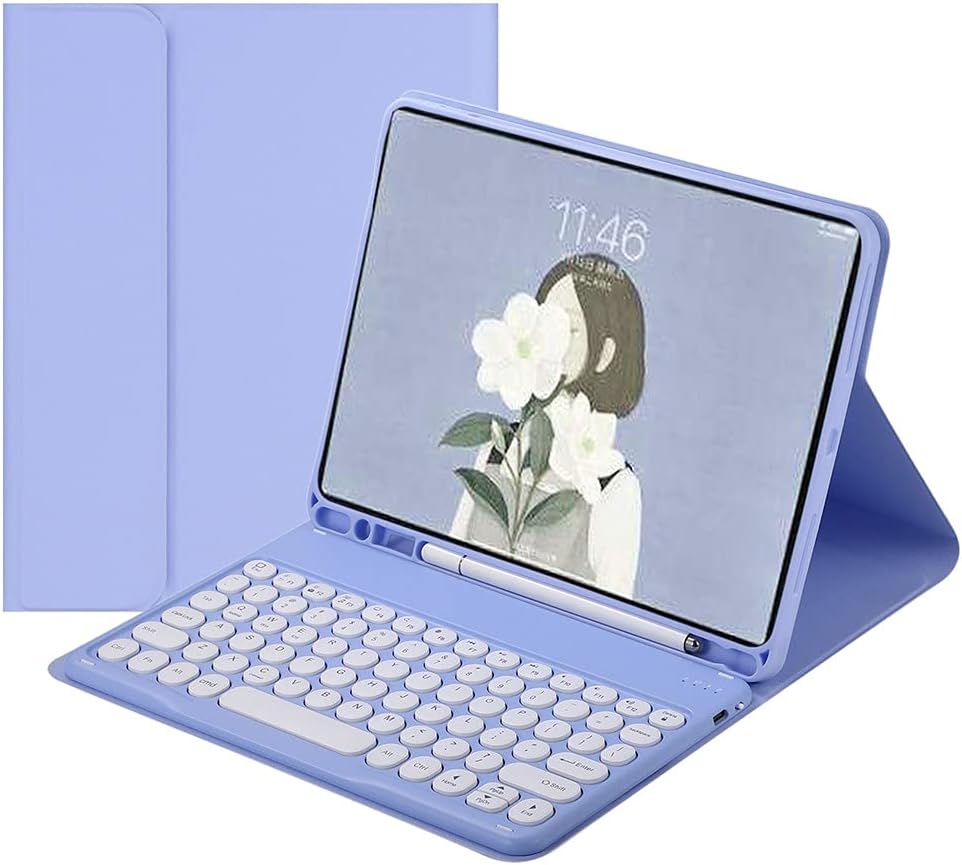 iPad Pro 12.9 inch 5th 4th 3rd Generation Keyboard Case Cute Round Key Color Keyboard Wireless Detachable BT Keyboard Cover with Pencil Holder (Pro12.9(2021/2020/2018), Pink)