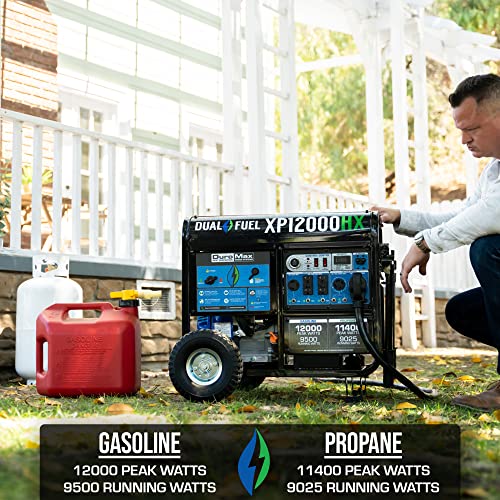 DuroMax XP13000HXT 13,000-Watt 500cc Tri Fuel Gas Propane Natural Gas Portable Generator with CO Alert, Black/Blue