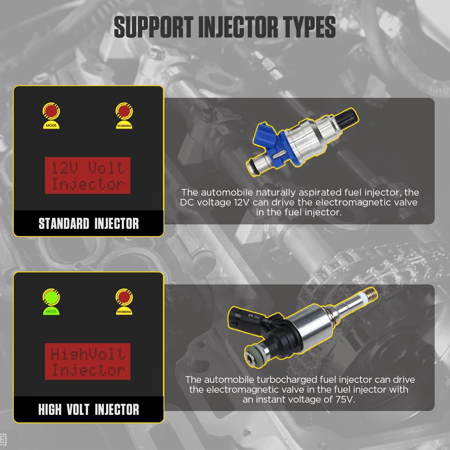 AUTOOL Fuel Injector Signal Generator,Automotive Fuel Injector Tester 12V，Automotive Fuel Injection System Cleaner Pack of 2