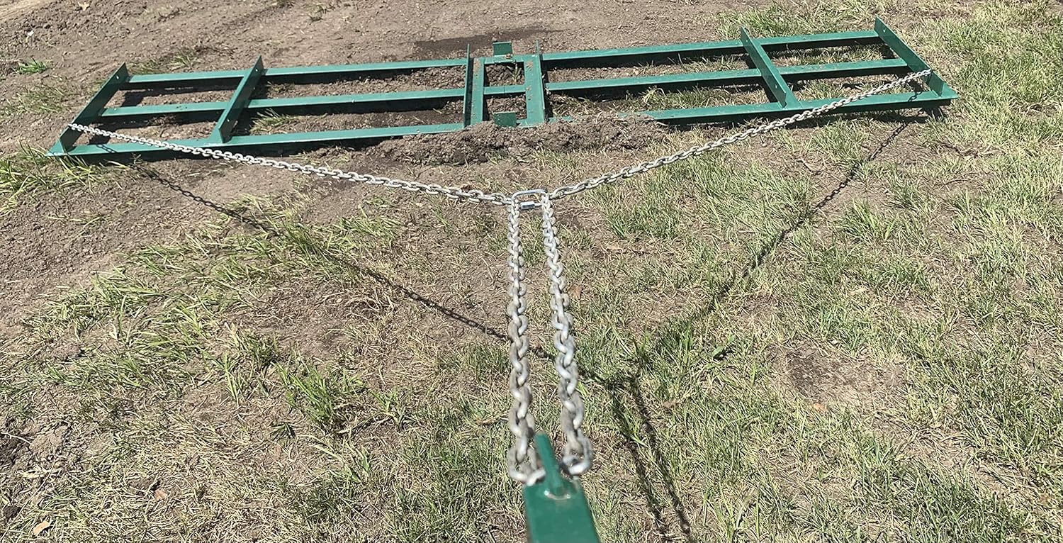 LANDZIE Drag Harrow Driveway Grader for ATV, UTV - Tractor Rake - 8 Ft (Two 4 ft Sections) Yard Rake Tow Behind - 4 Ft Heavy Duty Chain - Drag Grader for Yard Leveling