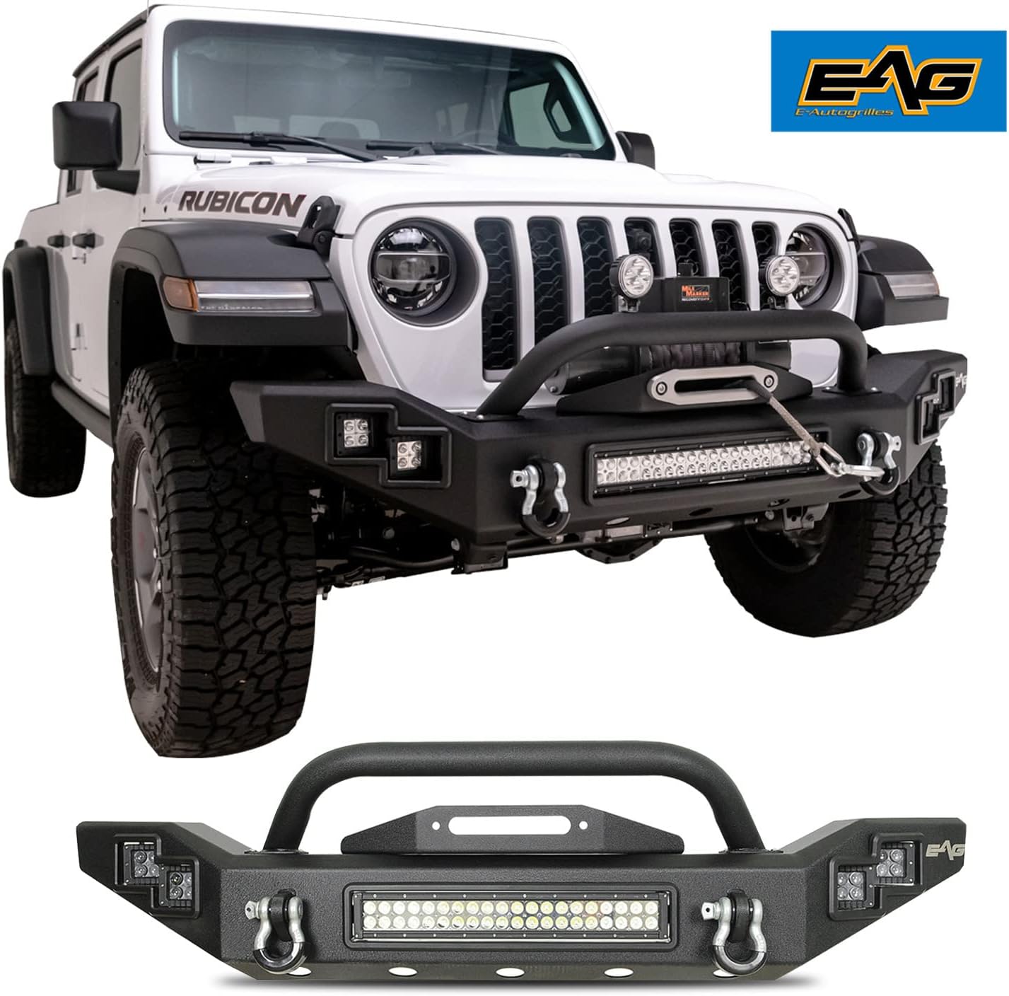 EAG LED Front Bumper with Winch Mount Plate Fit for 2020 2021 2022 Gladiator JT